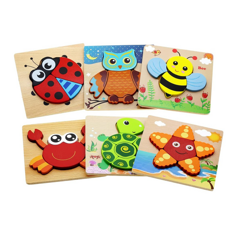 Juguetes Montessori - Rompecabezas de madera de animales (6 piezas)