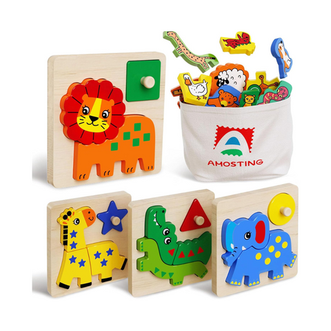Juguetes Montessori - Rompecabezas de madera de animales (4 piezas)