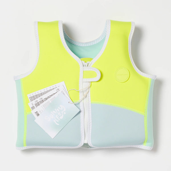 Kids Swim Vest - Salty the Shark Aqua Neon Yellow