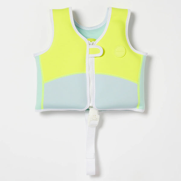 Kids Swim Vest - Salty the Shark Aqua Neon Yellow