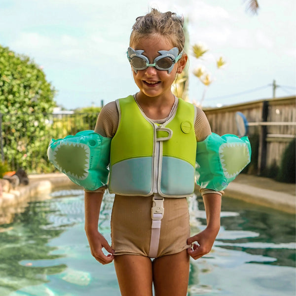 Kids Swim Vest - Salty the Shark Aqua Neon Yellow