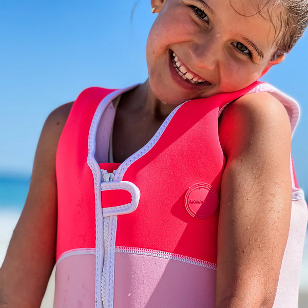 Kids Swim Vest - Melody the Mermaid Neon Strawberry