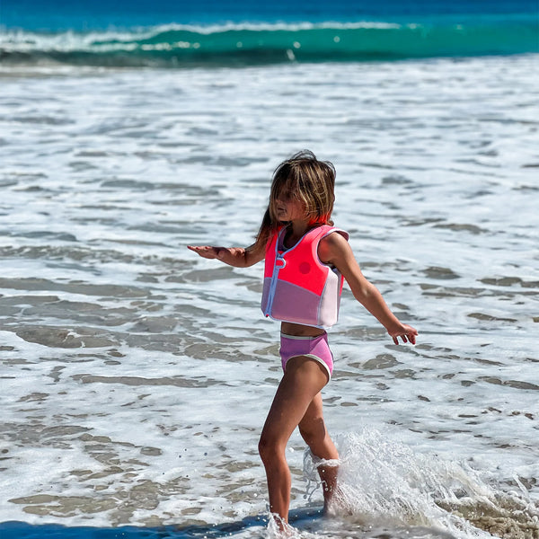 Kids Swim Vest - Melody the Mermaid Neon Strawberry