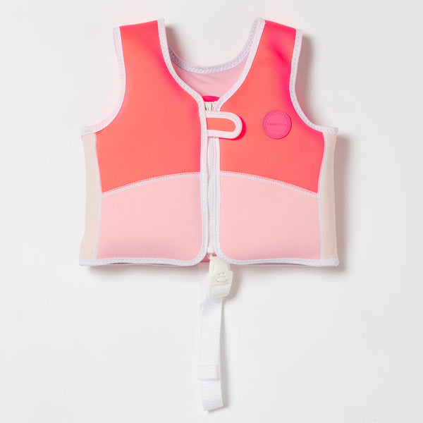 Kids Swim Vest - Melody the Mermaid Neon Strawberry