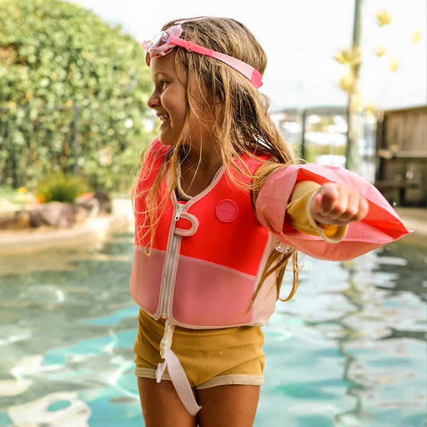 Kids Swim Vest - Melody the Mermaid Neon Strawberry