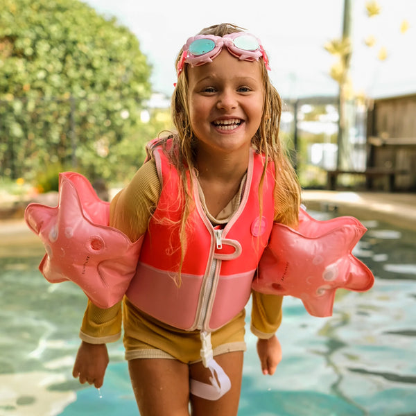 Kids Swim Vest - Melody the Mermaid Neon Strawberry