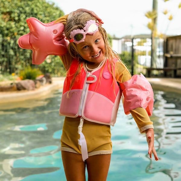 Kids Swim Vest - Melody the Mermaid Neon Strawberry